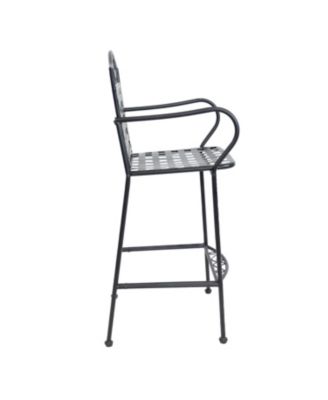 Outdoor Wrought Iron Scrolling Bar Chairs - 20.25" W x 22" D x 47.5" H - Black - 2-Pack