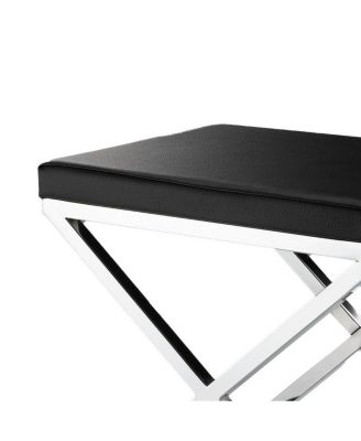 Accent Stool with Faux Leather Seat and Chrome-Finished Cross Legs for Modern Elegance