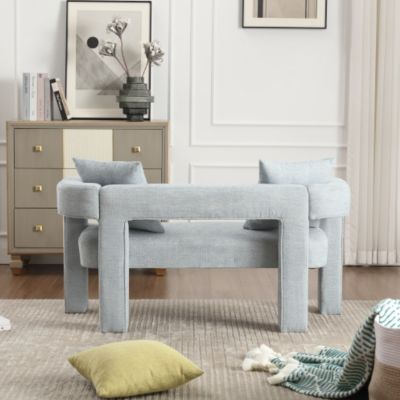 Modern Chenille Loveseat Bench, Upholstered 2-Seater Sofa with Pillows, Small Accent Couch for Bedroom or Living Room-The Pop Home