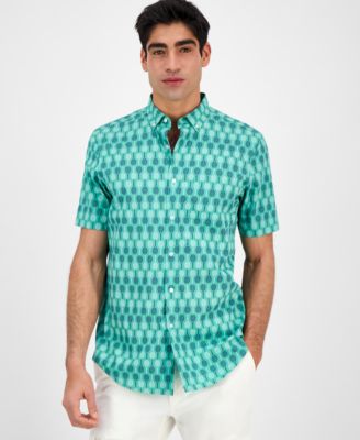 Club Room - Men's Racket Regular-Fit Stretch Geo-Print Button-Down Poplin Shirt