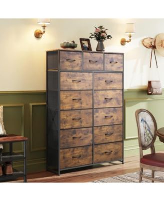 Tall Dresser for Bedroom with 13 Drawers Storage Dresser Organizer Unit Fabric Dresser for Bedroom Closet Chest of Drawers Steel Frame Wood Top