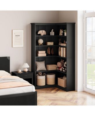 Farmhouse Bookshelf Corner Bookcase 72.8” Large Bookcase Wood Bookshelf Tall L Shaped Bookshelf