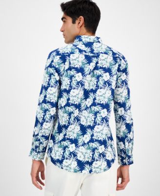 Men's Regular-Fit Stretch Floral Button-Down Poplin Shirt, Exclusively at Macy's 