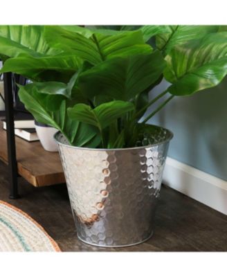 Indoor/Outdoor Organizational and Decorative Galvanized Steel Bucket or Planter with Imprinted Hexagon Pattern - 4pk