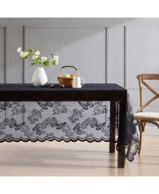Butterfly Floral Lace Fabric Tablecloth, Lace Fabric Table Cloth for Rectangle Square Tables, Wrinkle Resistant, Patterned Scalloped