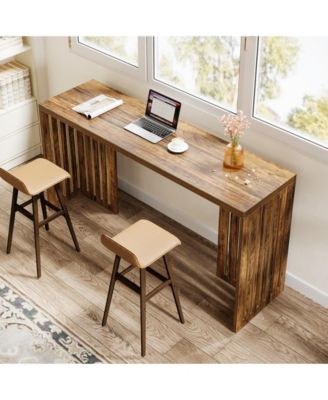 63" Industrial Bar Height Table with Louvered Base, Rectangular Counter Pub Table for Narrow Spaces