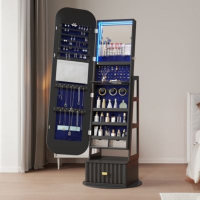 Standing Jewelry Cabinet with Full-Length Mirror & Storage