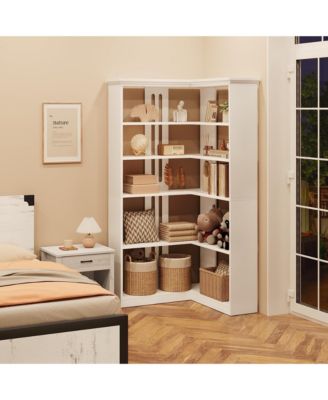 Farmhouse Bookshelf Corner Bookcase 72.8" Large Bookcase