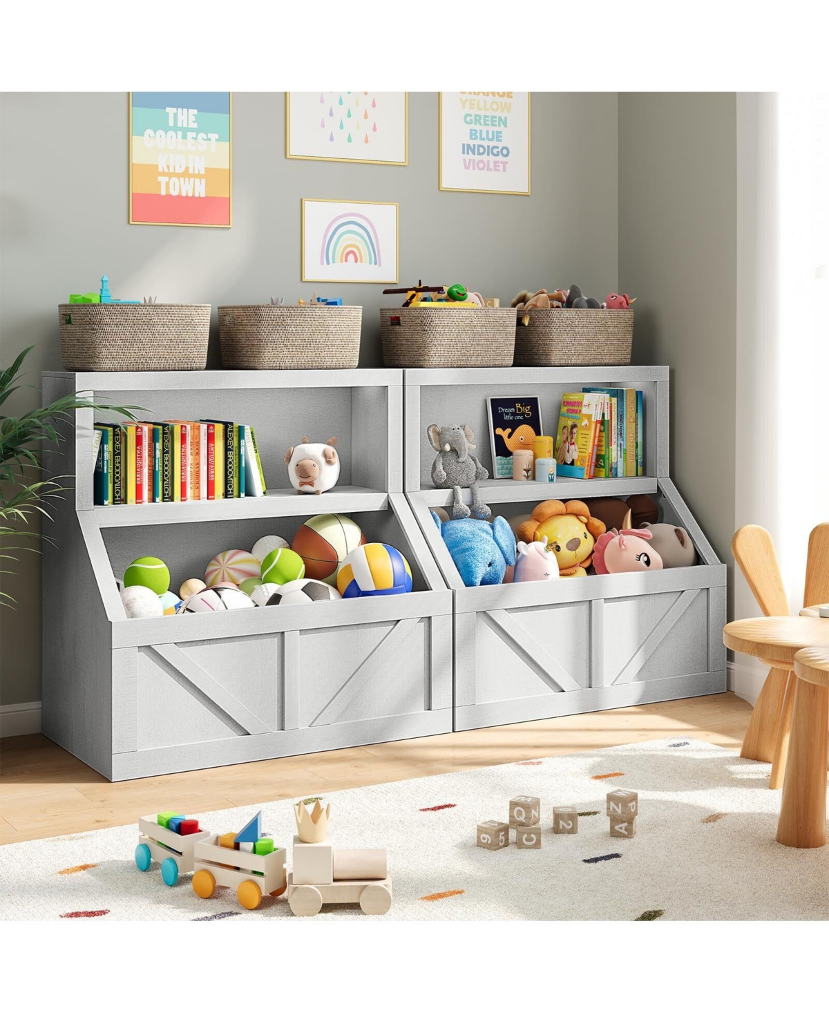 gaomon Kids Bookshelf, Wooden Toy Storage Organizer with Cubby