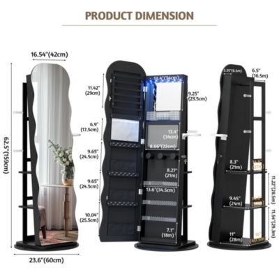 Lockable 360° Jewelry Armoire with Rotating Full Mirror