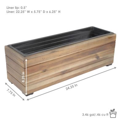 24.25" Indoor/Outdoor Rectangle Acacia Wood Planter Box with Plastic Liner