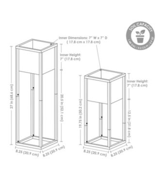 Modern Simplicity Cold-Rolled Steel Outdoor Elevated Planter - Set of 2 - 8.25" Square x 19.75" H and 27" H