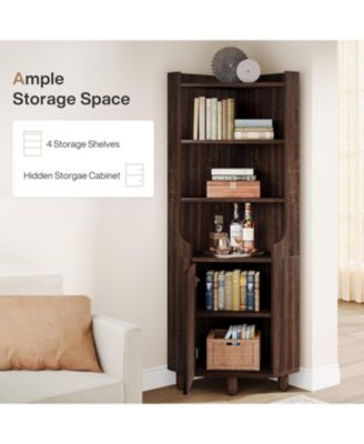 68-Inch Tall Corner Cabinet, Farmhouse Kitchen Storage Cabinet with Doors and Shelves, Rustic Wood Corner Display Cabinet