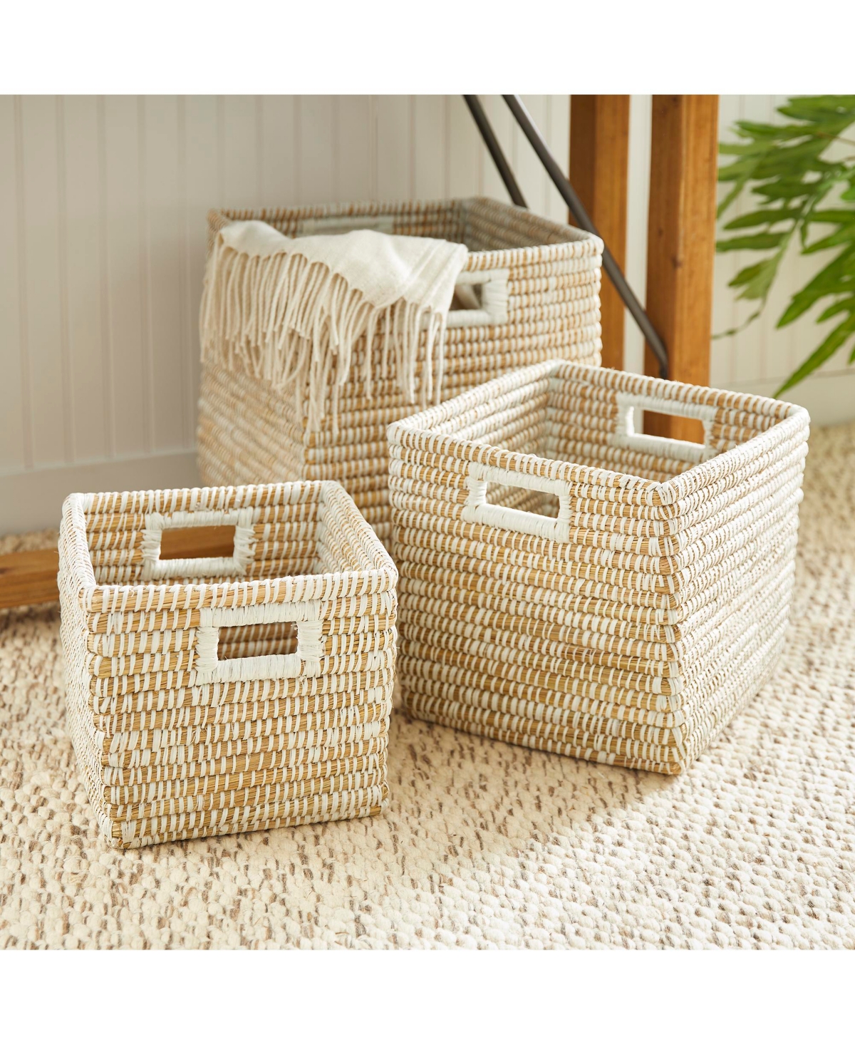 Napa Home & Garden Rivergrass Square Baskets With Handles, Set Of 3