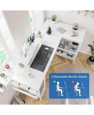 L Shaped Computer Desk with Power Outlets & LED Light, 49.6" Reversible Corner Computer Desk