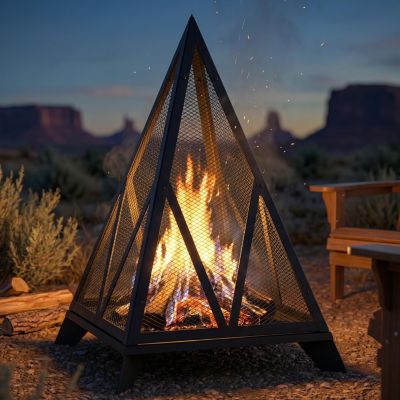 Majestic Pyramid Steel Mesh Fire Pit - Black