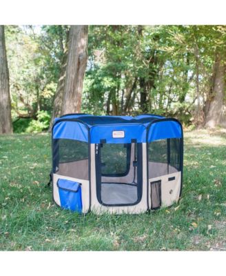 PP001B-XL Portable Pet Playpen in Blue and Beige Combo - Water Resistant and Lightweight