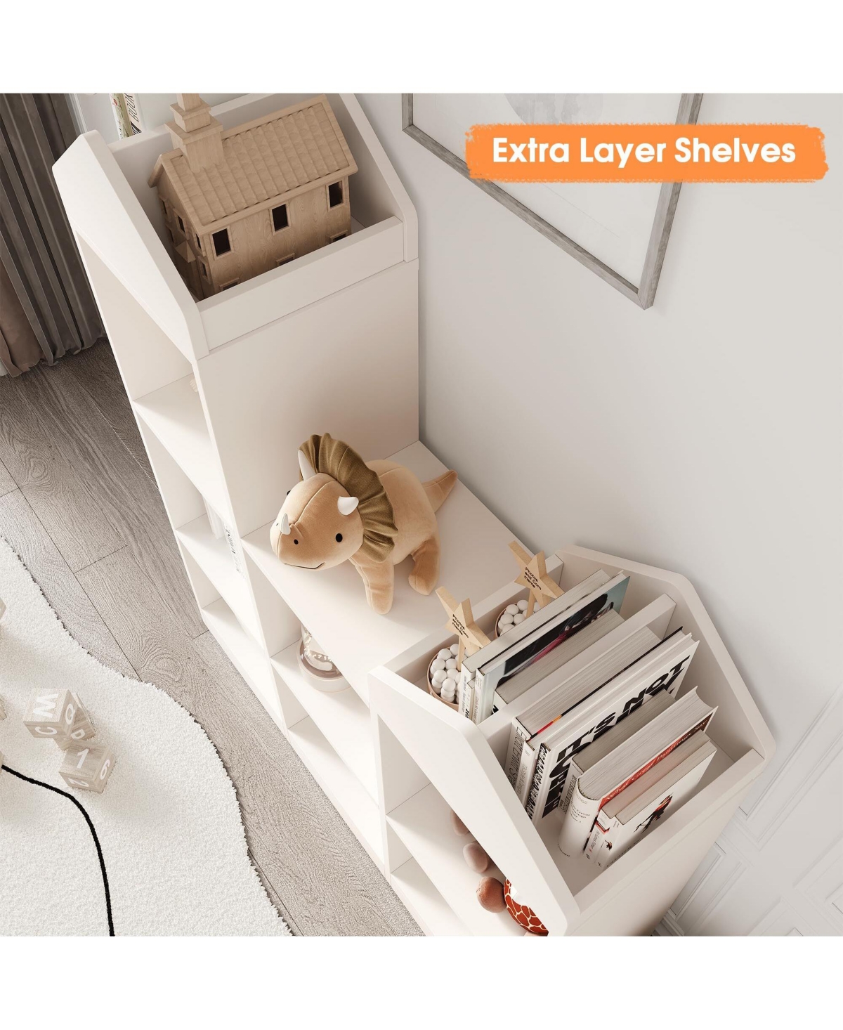 gaomon 7-Cubby Kids Bookshelf Wooden Toy Storage Organizer Bookcase