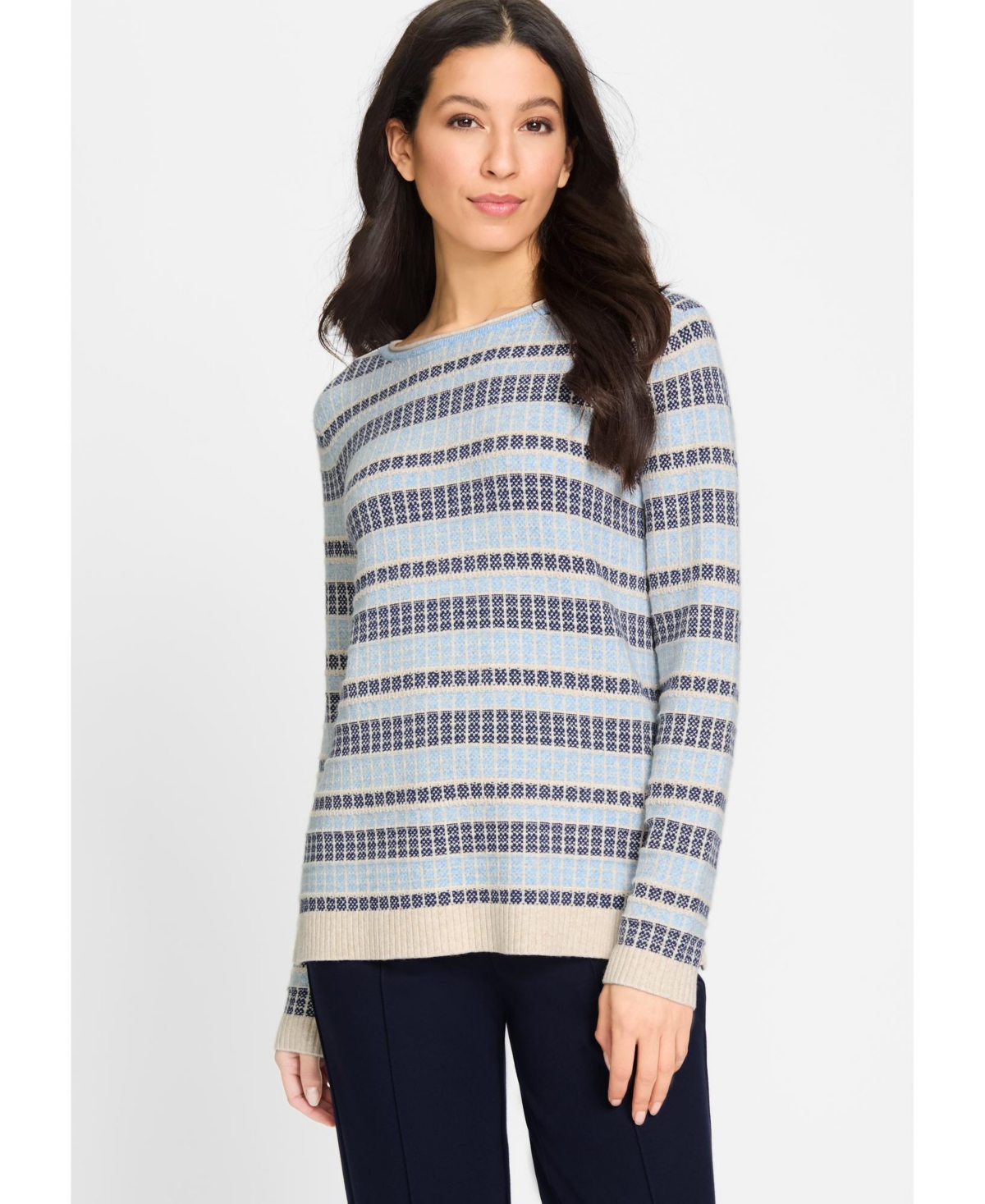 Women's Striped Sweater - Light blue melange
