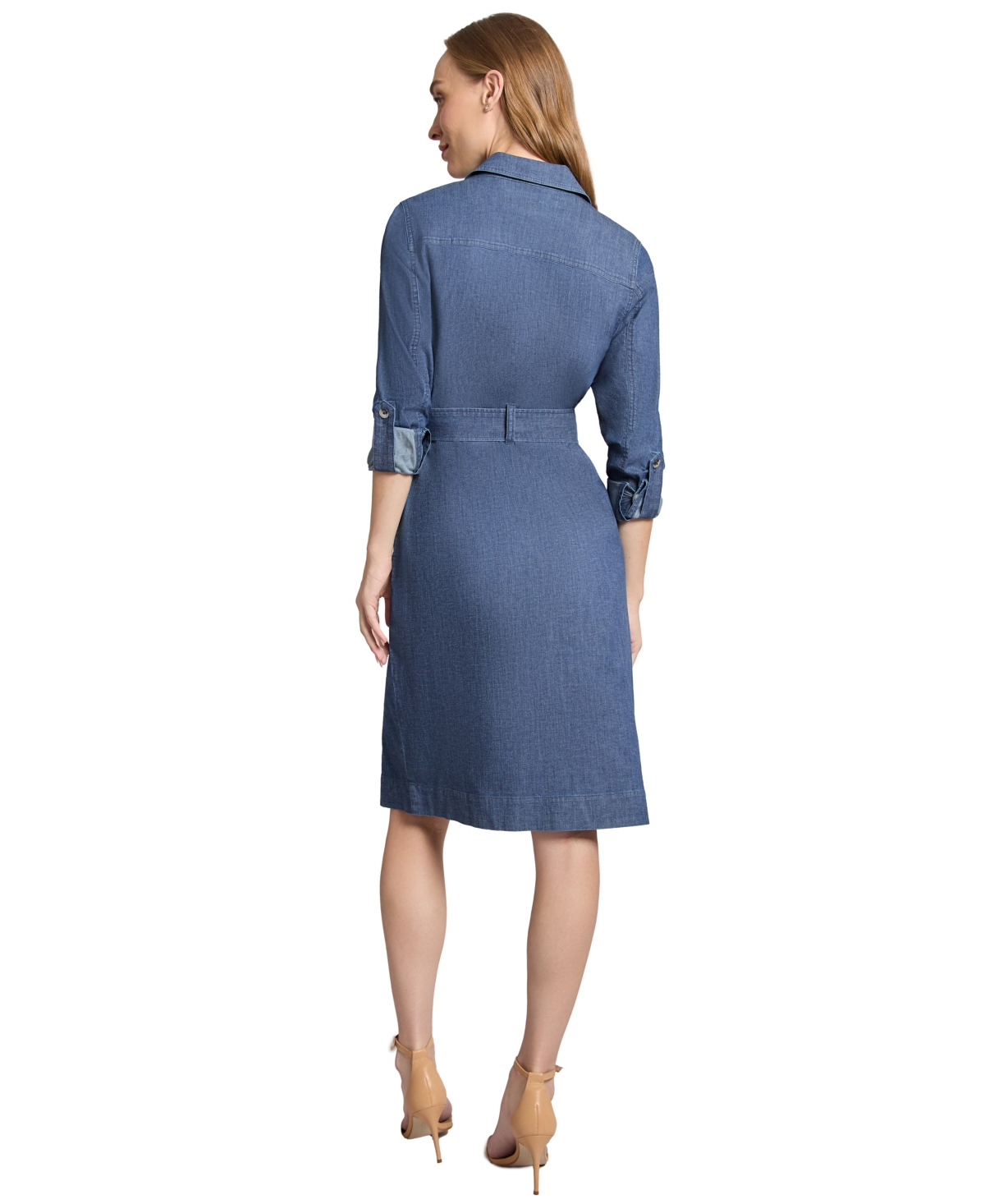 JONES NEW YORK WOMEN'S CHOP POCKET TIE DENIM COLLARED DRESS 