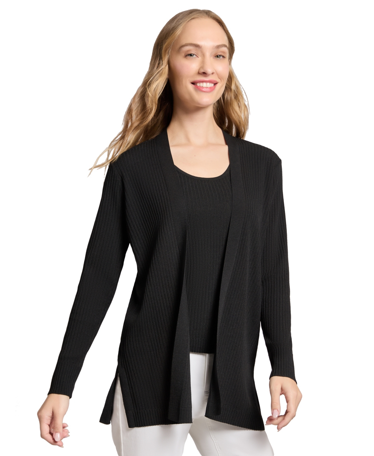 Jones New York Women's Long-sleeve Side-slit Cardigan Sweater In Jones Black