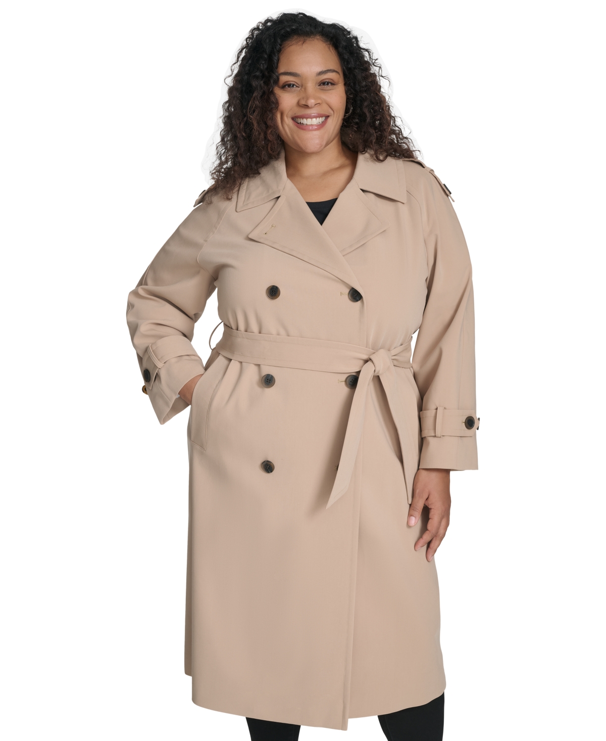 Plus Size Belted Double-Breasted Trench Coat - Leopard