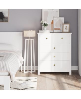 5-Drawer Particle Board Metal Handles, Waterproof Finish & Tapered Legs Modern Dresser Organizer