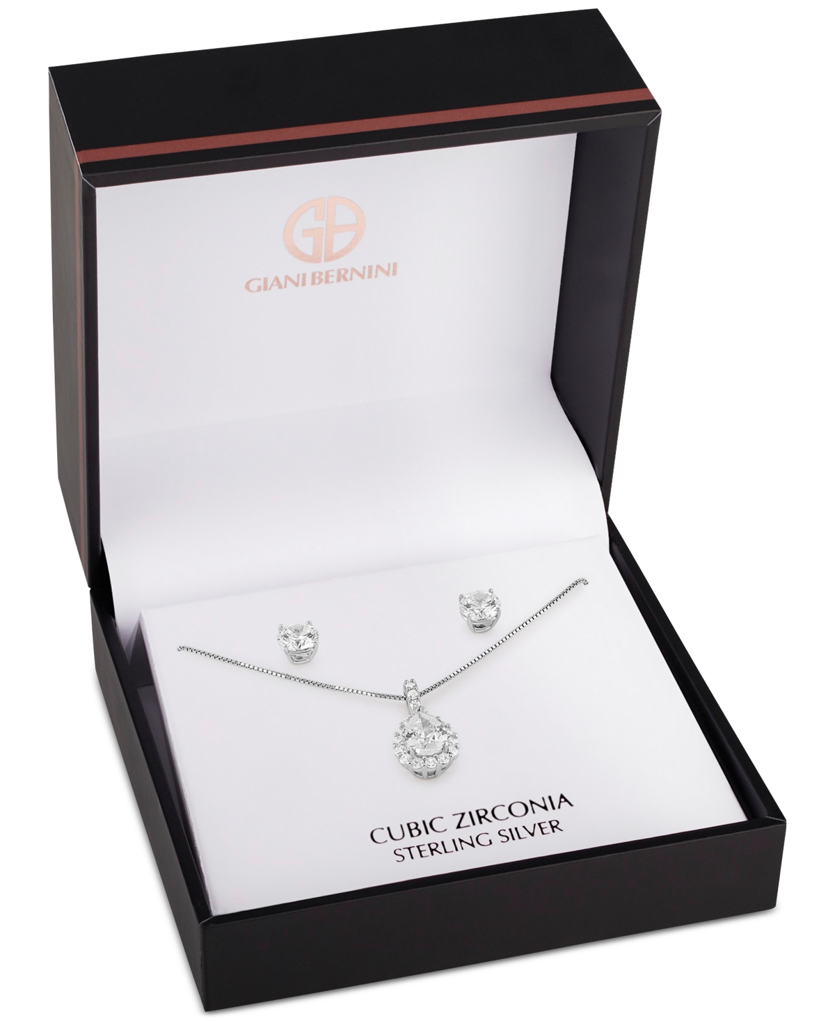 GIANI BERNINI CUBIC ZIRCONIA TEARDROP PAVE PENDANT NECKLACE & STUD EARRINGS IN STERLING SILVER, 16" + 2" EXTENDER, 
