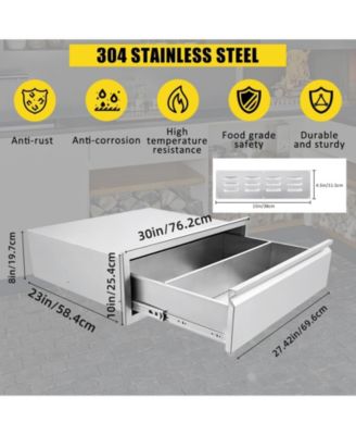 Outdoor Kitchen Drawer with Divider, Stainless Steel Flush Mount Single BBQ Drawer, 30W x 23D x 10H Inches Built-In Access Drawer with Venting Panel for Kitchen Island, Patio, Grill Station