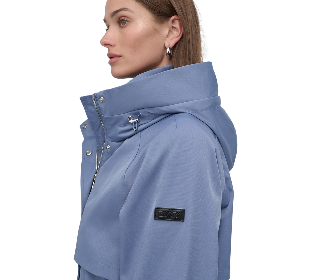 DKNY WOMEN'S HOODED ZIP-FRONT LONG ANORAK COAT 