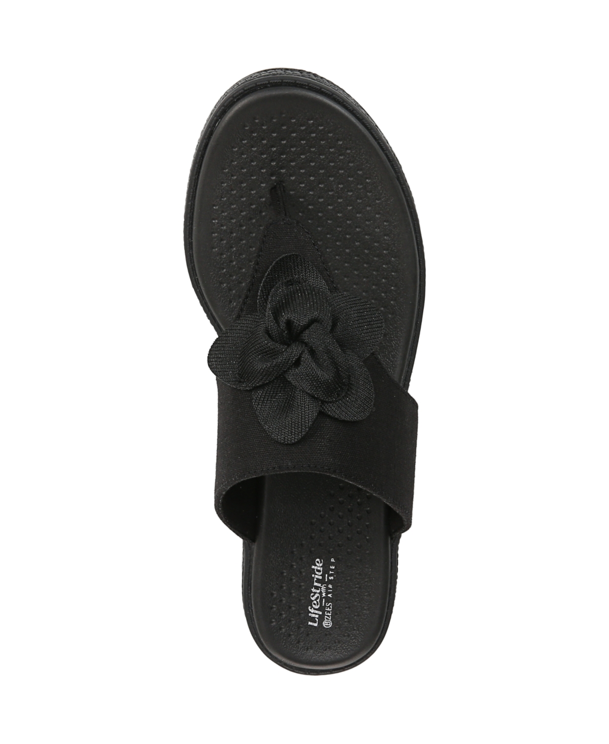 Bzees Women's Bloom Washable Thong Slip On Wedge Sandals In Black Stretch Linen Fabric