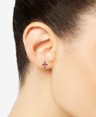 2-Pc. Ruby (3/4 ct. t.w.) & Diamond (1/20 ct. t.w.) Cluster Earrings & Pendant Necklace Set in 14k Gold-Plated Sterling Silver