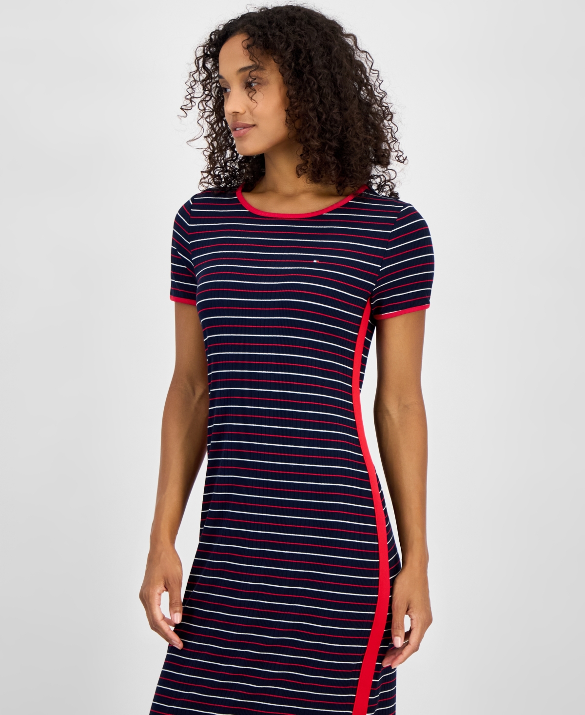 Tommy Hilfiger Women's Striped Short-sleeve Midi Dress In Sky Captain Multi