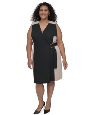 DKNY - Plus Size Colorblocked Wrap Dress