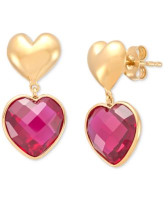 Macy's - Ruby Heart Double Drop Earrings (12-1/10 ct. t.w.) in 24k Gold-Over Sterling Silver