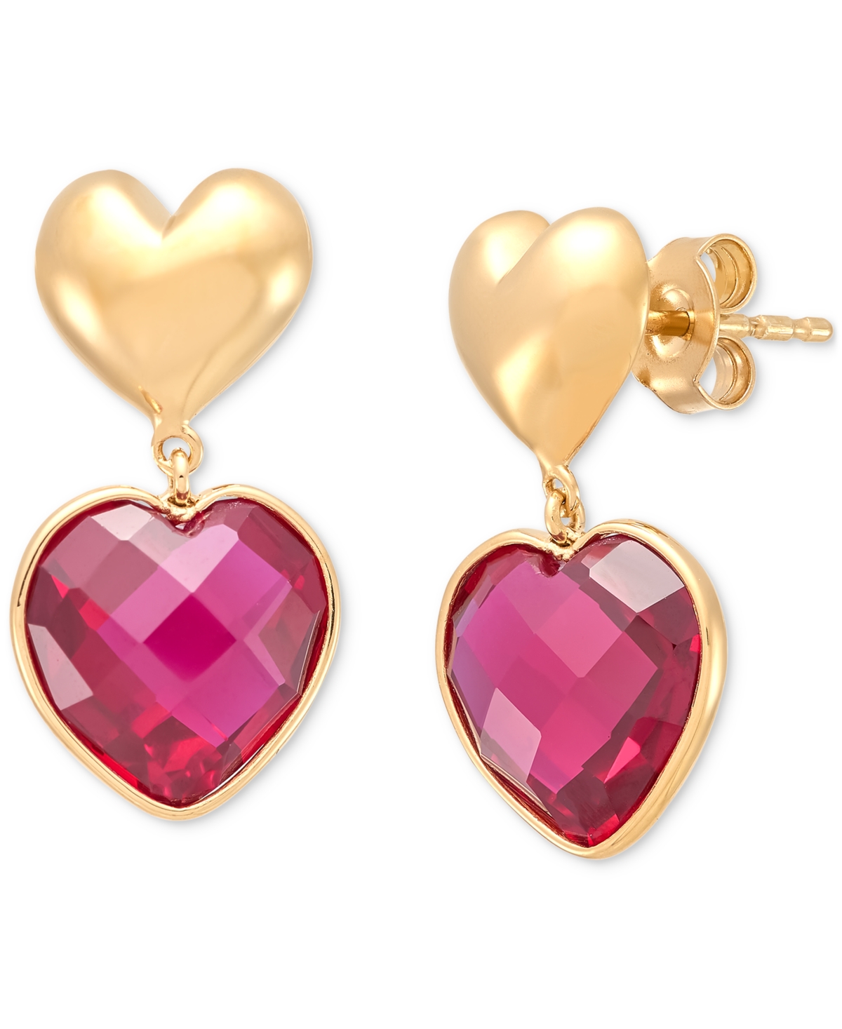 Macy's Ruby Heart Double Drop Earrings (12-1/10 Ct. T.w.) In 24k Gold-over Sterling Silver In Ruby