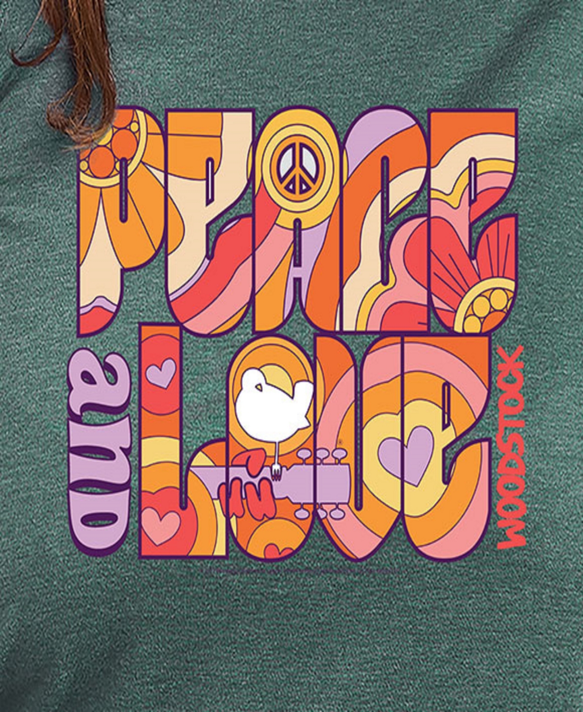Hybrid Apparel Plus Size Woodstock Peace And Love Graphic Pullover Top In Green