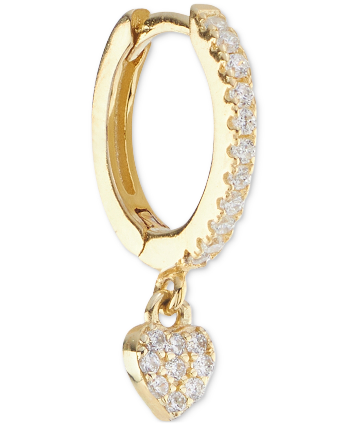 Macy's Cubic Zirconia Heart Charm Huggie Hoop Earrings (3/8 Ct. T.w.) In 14k Gold Over Sterling Silver In Gold