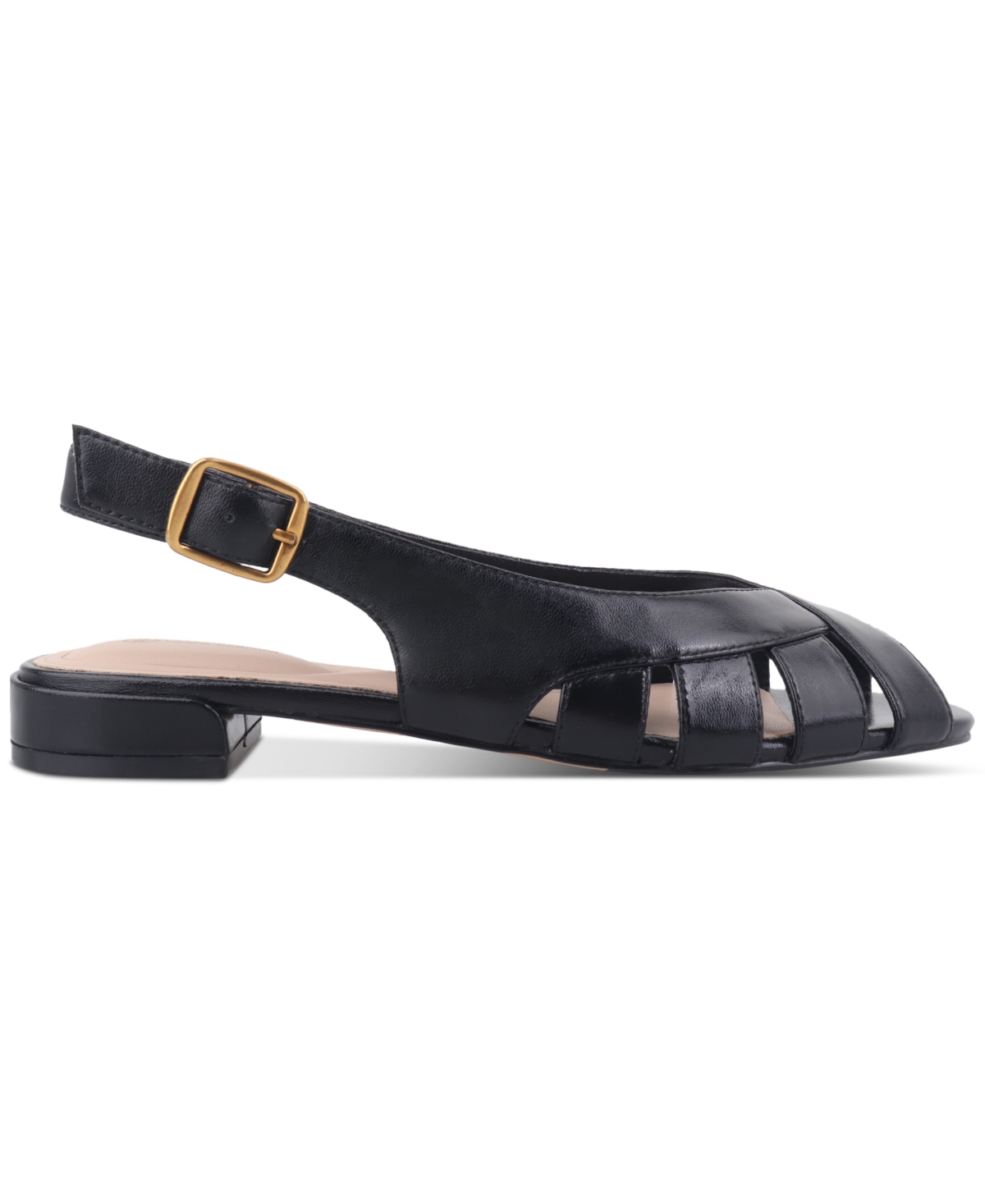 Giani Bernini Women's Essie Memory Foam Fisherman Peep Toe Slingback Flat Sandals, Created For Macy's In Black Leather