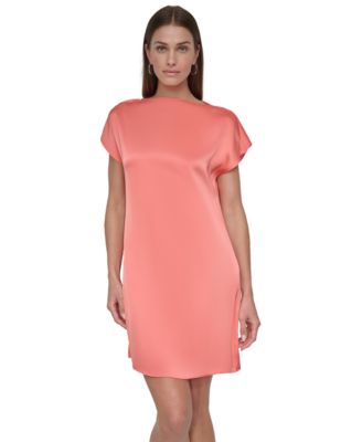 DKNY Women's Jewel-Neck Satin Tunic Shift Dress