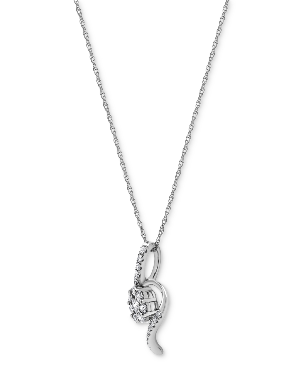 MACY'S DIAMOND CURVING 18" PENDANT NECKLACE (1/3 CT. T.W.) IN 10K WHITE GOLD 