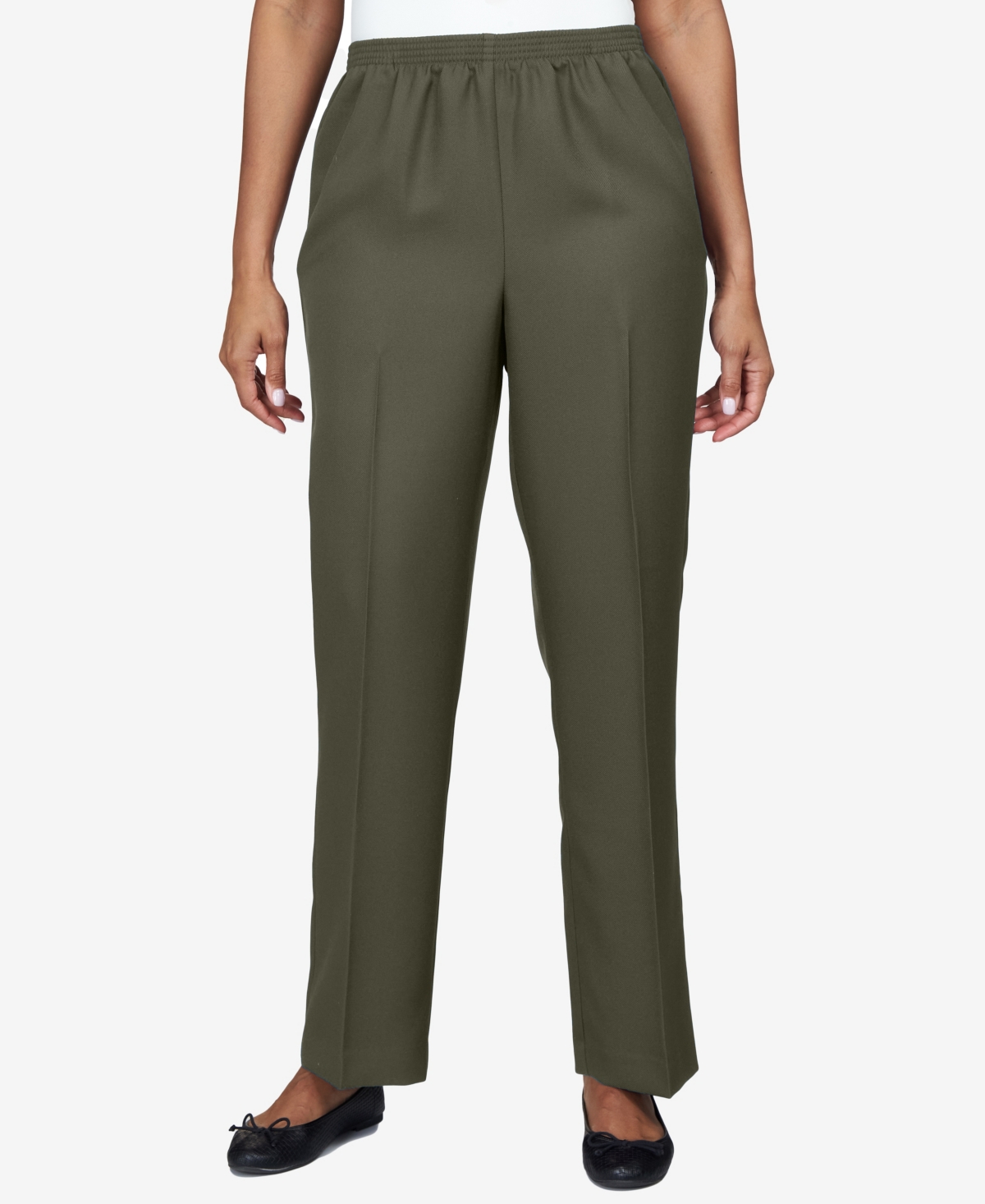 Alfred Dunner Petite Classics All Around Elastic Waist Accord Short Length Pants In Olive