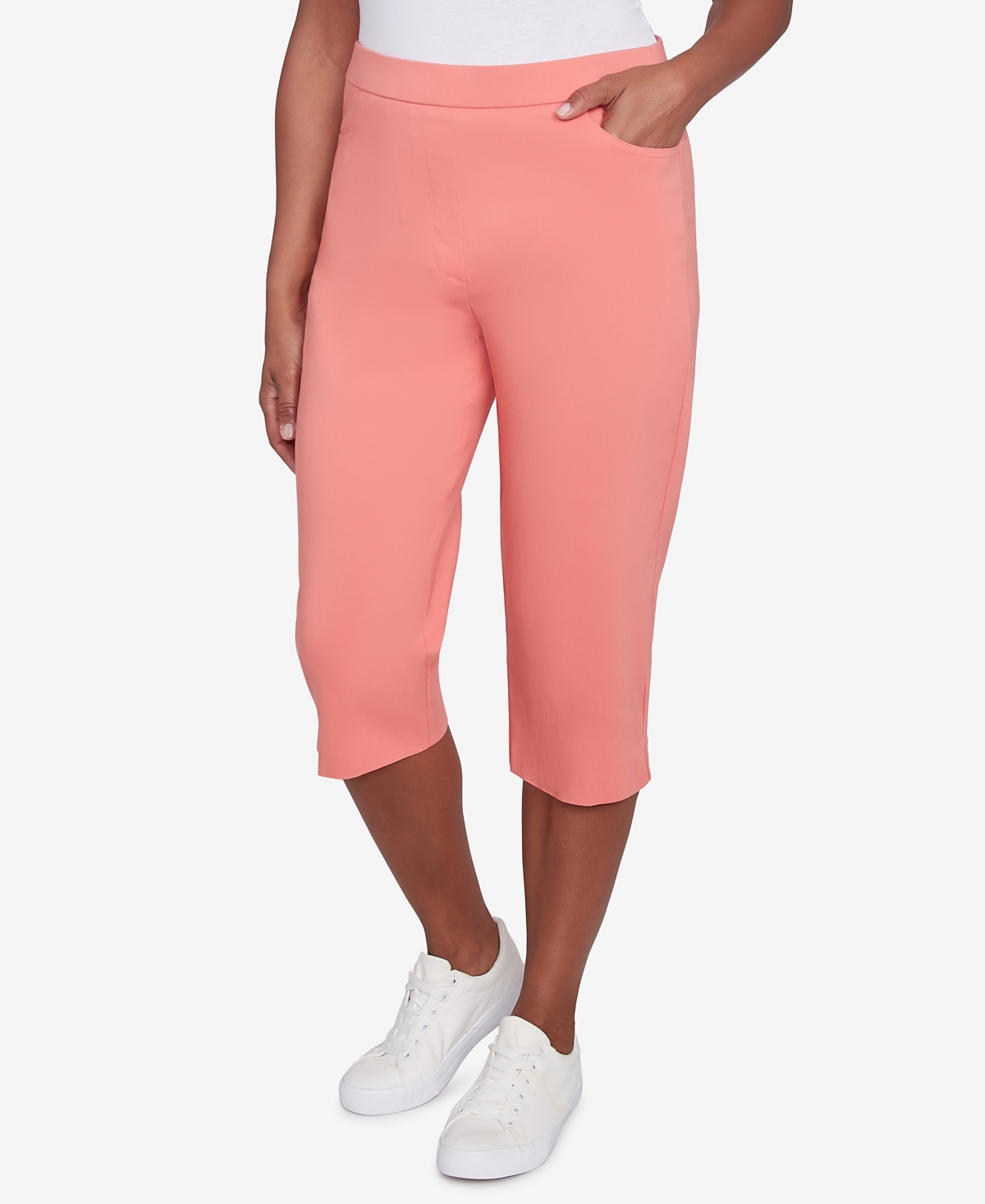Alfred Dunner Petite Classics Flat Front Allure Clamdigger Pants In Coral