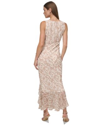 Women's Jewel-Neck Sleeveless Ruffle-Trim Chiffon Dress