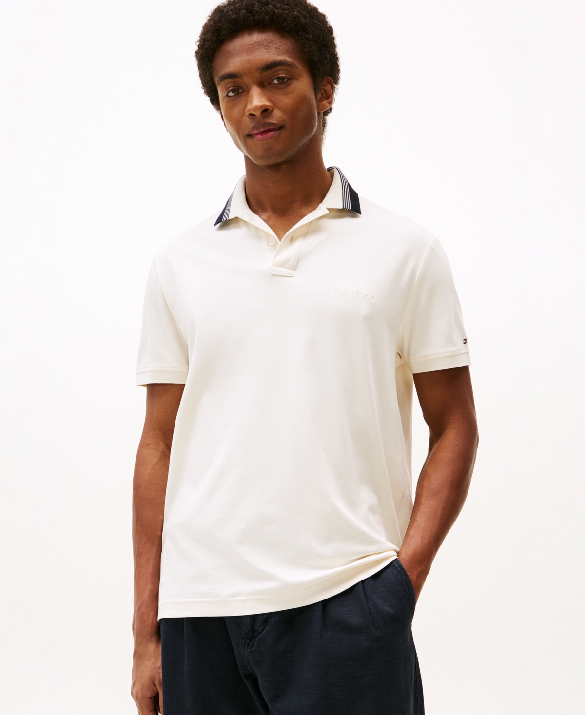 Shop Tommy Hilfiger Men's Stripe-collar Shirt In Ivory Petal