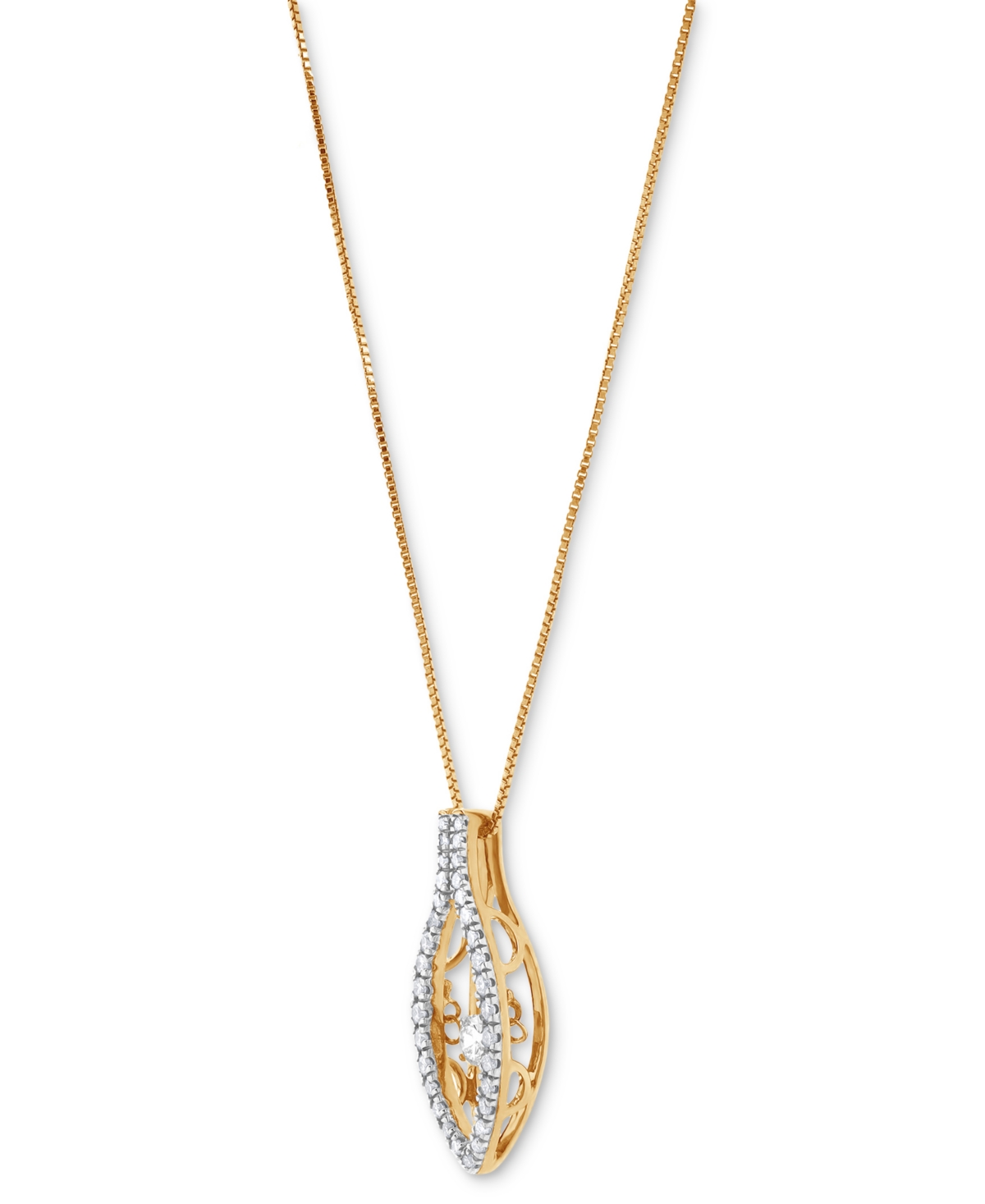 Macy's Diamond Marquise 16" Pendant Necklace (1/3 Ct. T.w.) In 14k Yellow Gold In Yellow Gold