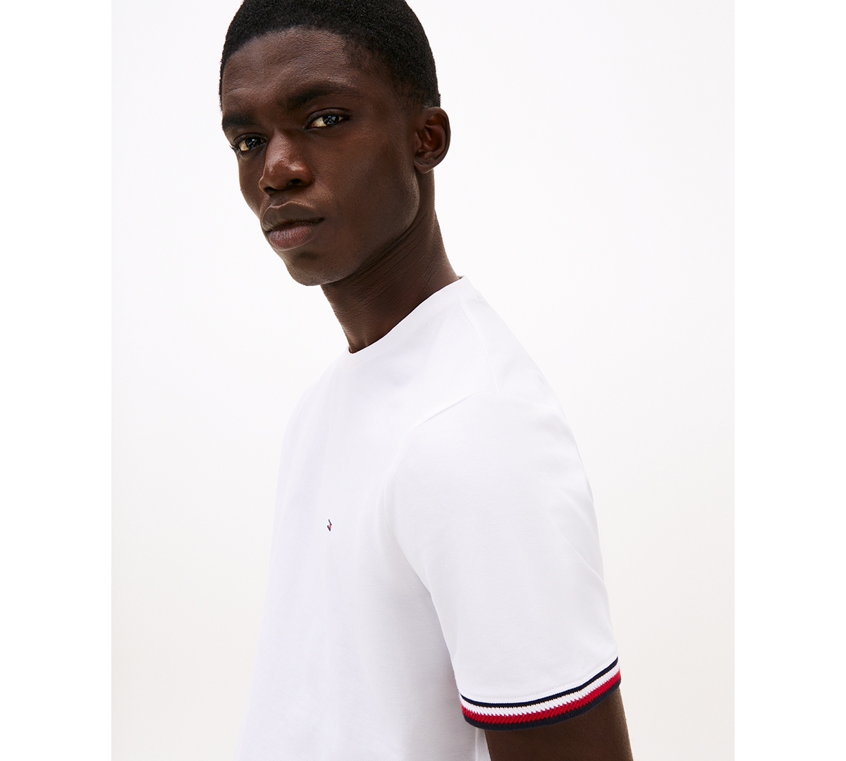 Tommy Hilfiger Men's Big & Tall Global Stripe Cuff T-shirt In White