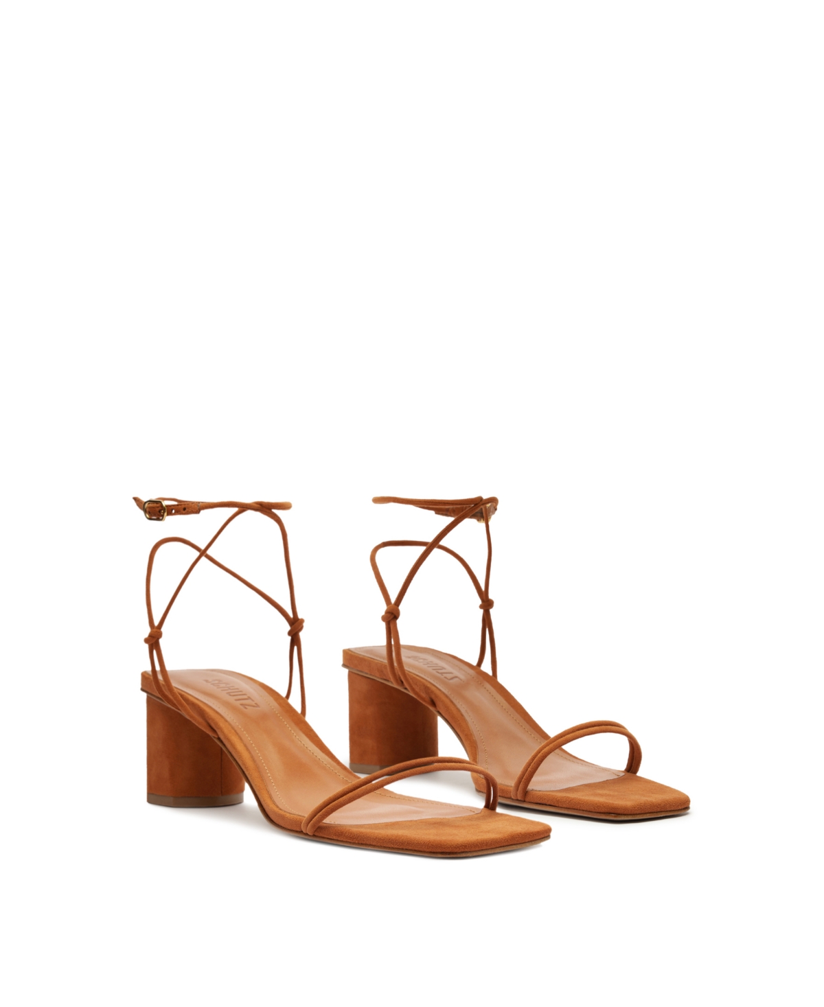 Schutz Pompeii Strappy Suede Block-heel Sandals In Brown