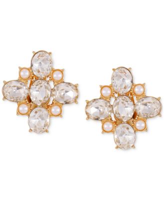 GUESS - Gold-Tone Stone & Imitation Pearl Flower Clip-On Stud Earrings