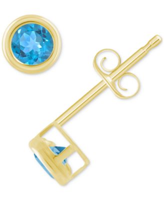 Gemstone Round Stud Earrings in 10k Yellow Gold or White Gold